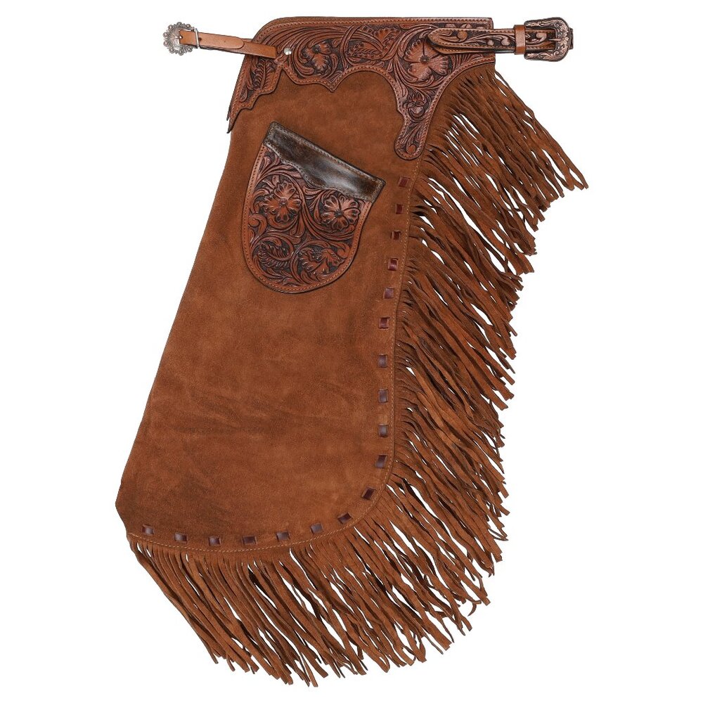 Sorrel Chestnut Brown Tooled Leather Chinks Show